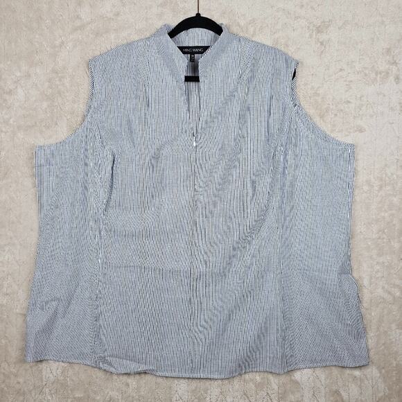 Ming Wang Blouse 3X Sleeveless Linen Striped Minimal Modern Quiet Luxury Classic - Picture 1 of 9